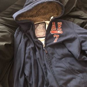 AEO Blue Fux Fur Zip Up Hoodie XXL